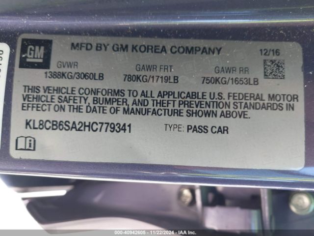 KL8CB6SA2HC779341 Chevrolet Spark Ls Cvt