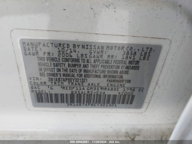 3N1AB7AP8EY321321 Nissan SENTRA SR