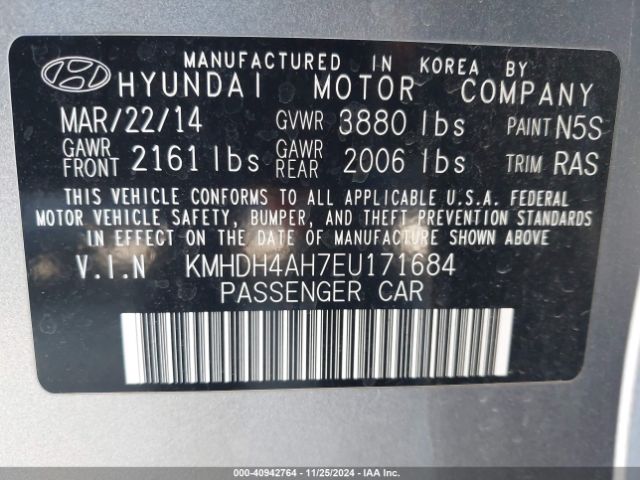 KMHDH4AH7EU171684 Hyundai Elantra Sport