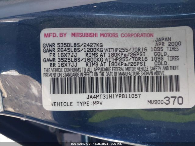 2000 MITSUBISHI MONTERO SPORT JA4MT31H1YP811057 Photo 8