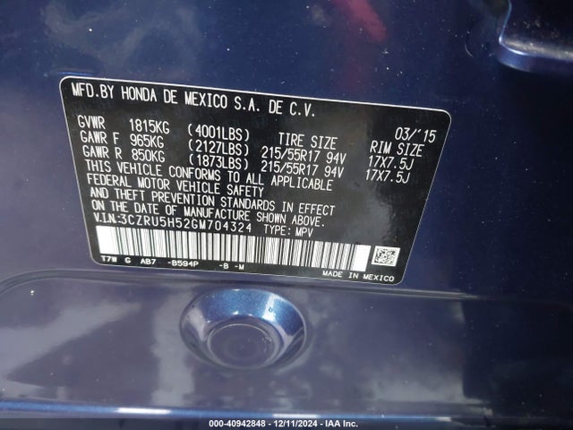 3CZRU5H52GM704324 Honda r18z9