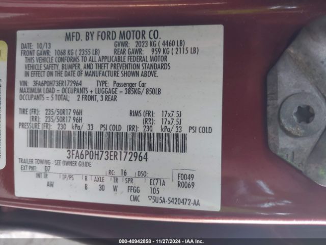 3FA6P0H73ER172964 Ford FUSION SE