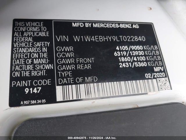 W1W4EBHY9LT022840 Mercedes-Benz Sprinter 2500 Standard Roof V6