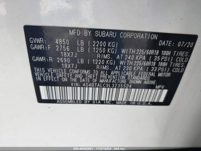 4S4BTALC9L3235524 Subaru Outback Limited