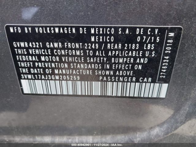 3VWL17AJ3GM205259 Volkswagen Jetta 1.8t Sel