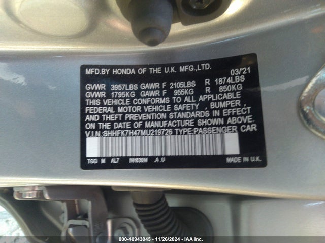 Honda Civic Sport 2021 SHHFK7H47MU219726 Image 9