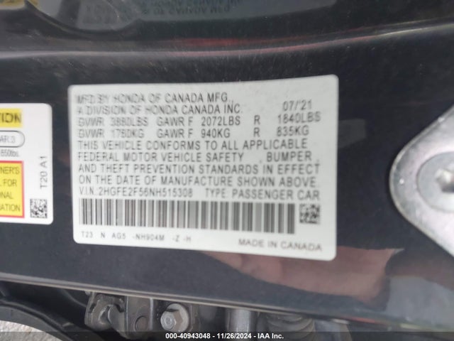 Honda Civic Sport 2022 2HGFE2F56NH515308 Image 9