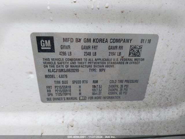 KL4CJ1SM3JB620289 Buick Encore Sport Touring