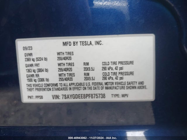 2023 TESLA MODEL Y 7SAYGDEE8PF875738 Photo 8