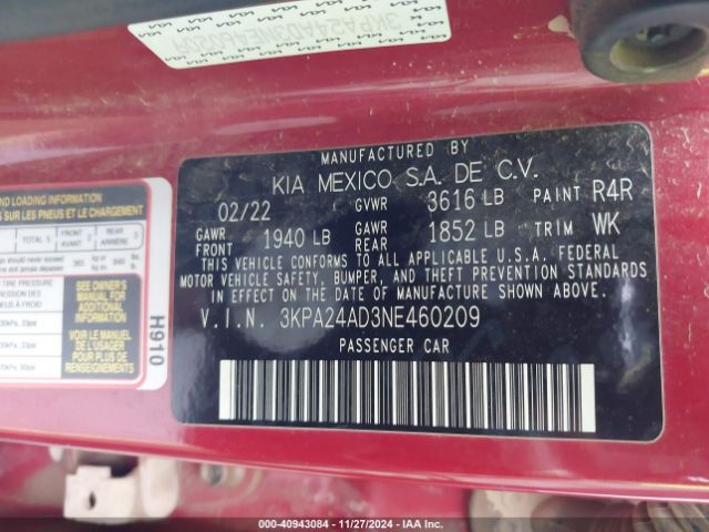 3KPA24AD3NE460209 KIA RIO S