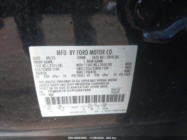 Ford Explorer Limited 2023 1FMSK7FH7PGB41668 Image 9