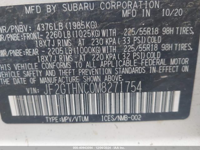 JF2GTHNC0M8271754 Subaru Crosstrek Limited