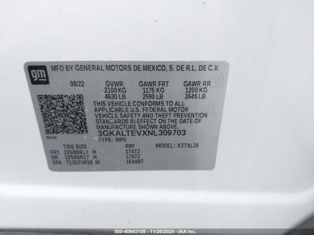 3GKALTEVXNL309703 GMC Terrain Awd Sle