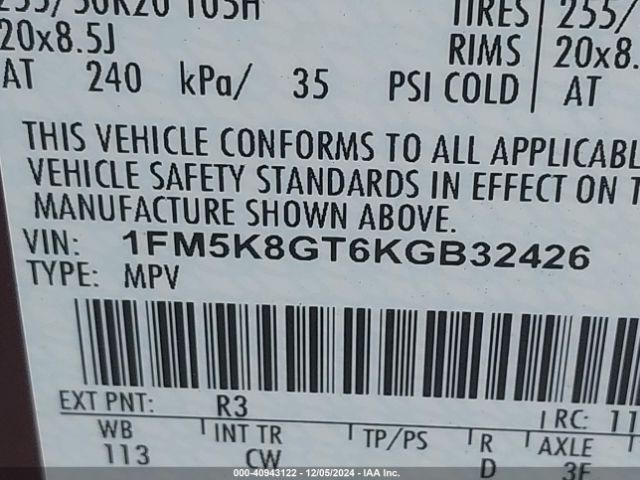 1FM5K8GT6KGB32426 Ford EXPLORER SPORT