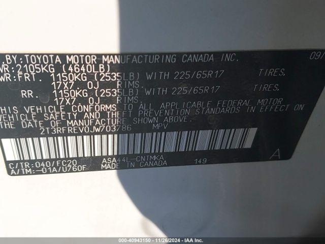2T3RFREV0JW703786 Toyota Rav4 Adventure/xle