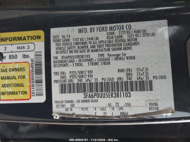 Ford Fusion Hybrid S 2014 3FA6P0UU5ER381103 Image 9