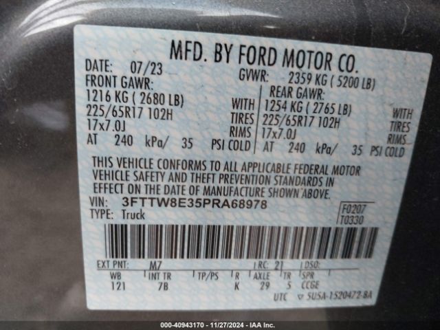 3FTTW8E35PRA68978 Ford Maverick Xlt