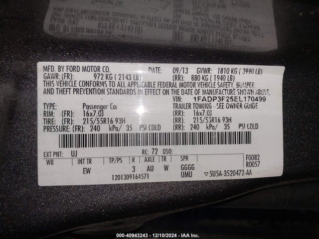 1FADP3F25EL170499 Ford FOCUS SE