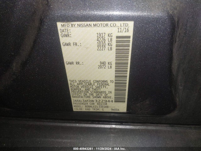 Nissan Altima 2.5 S 2017 1N4AL3AP2HN322944 Image 9