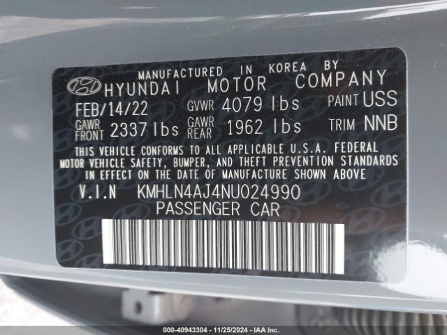 KMHLN4AJ4NU024990 Hyundai Elantra Hybrid Limited