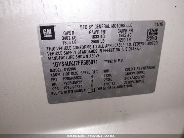 1GYS4UKJ7FR585071 Cadillac Escalade Esv Platinum