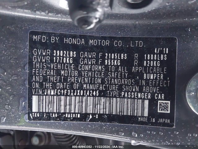 Honda Civic Ex-t 2018 JHMFC1F3XJX014245 Image 9