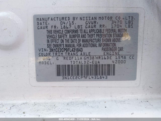 Nissan Versa Note Sv 2015 3N1CE2CP9FL431843 Image 9