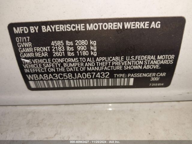 WBA8A3C58JA067432 BMW 320i Xdrive