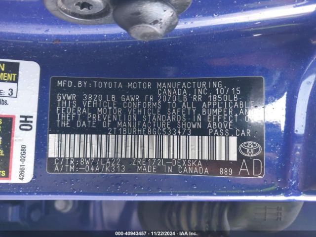 2T1BURHE8GC533473 Toyota Corolla S Premium