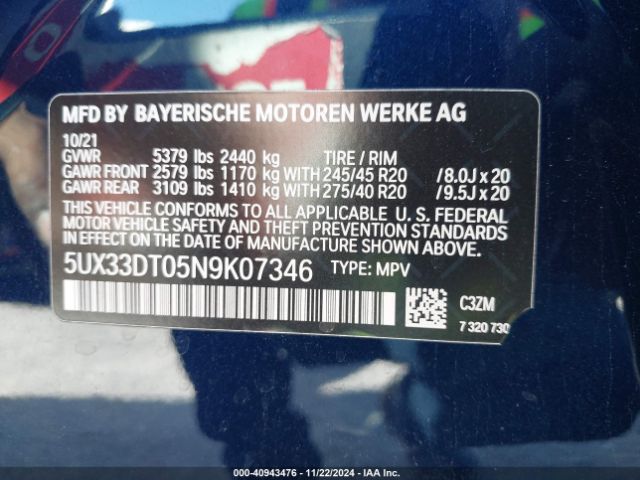 5UX33DT05N9K07346 BMW X4 Xdrive30i