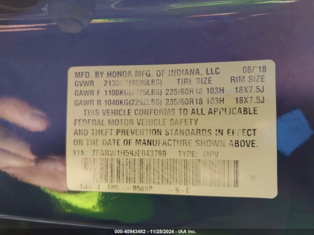 2018 HONDA CR-V 7FARW1H59JE043769 Photo 8