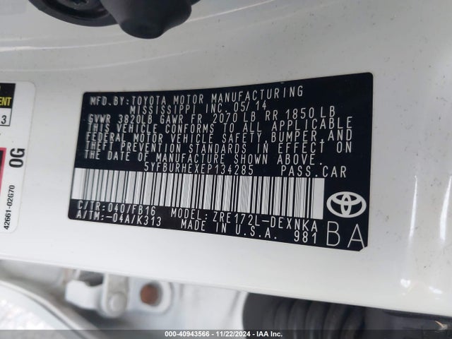 Toyota COROLLA LE 2014 5YFBURHEXEP134285 Image 9