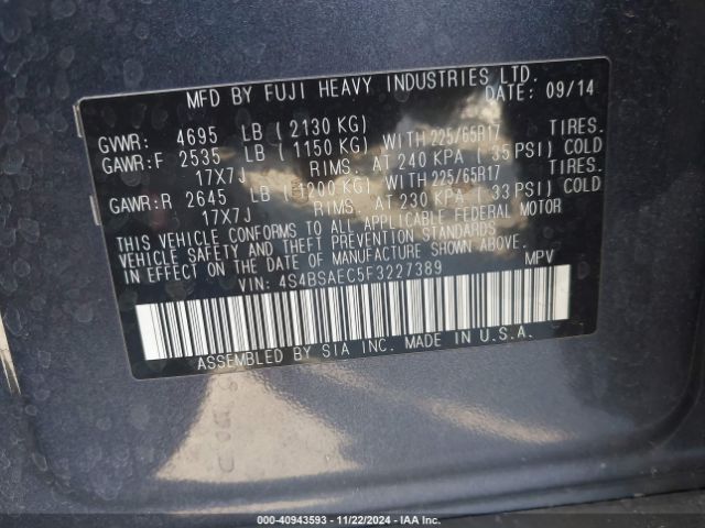 4S4BSAEC5F3227389 Subaru Outback 2.5i Premium