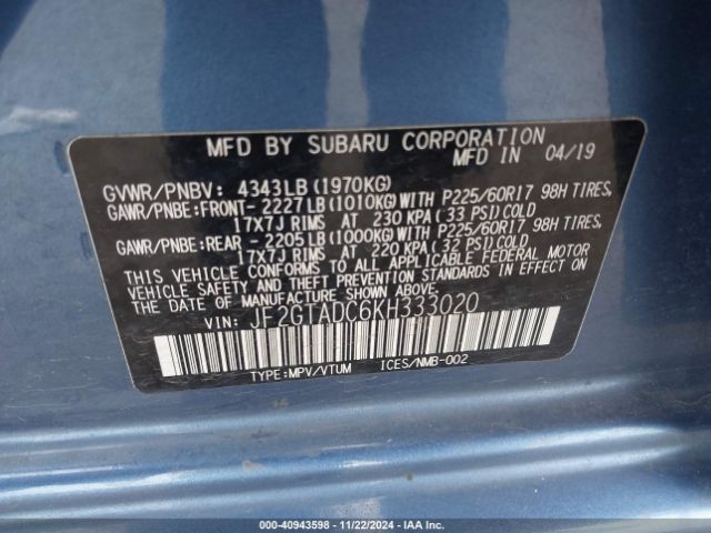 JF2GTADC6KH333020 Subaru Crosstrek 2.0i Premium