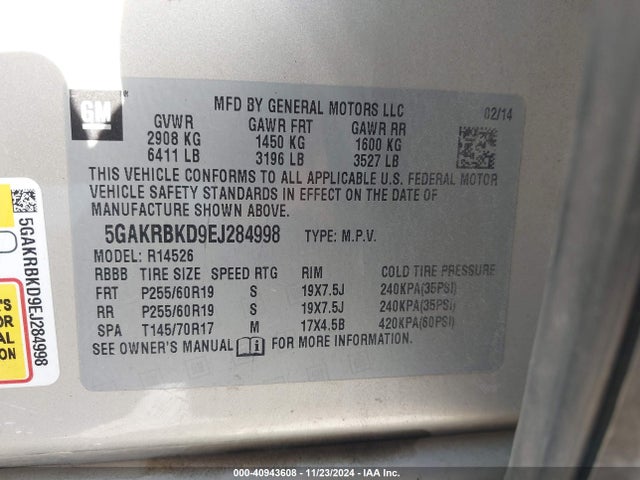 Buick Enclave Leather 2014 5GAKRBKD9EJ284998 Image 9