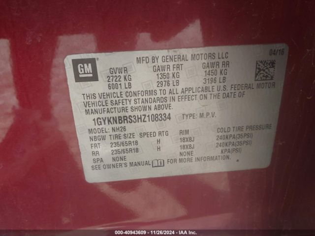 1GYKNBRS3HZ108334 Cadillac XT5 LUXURY