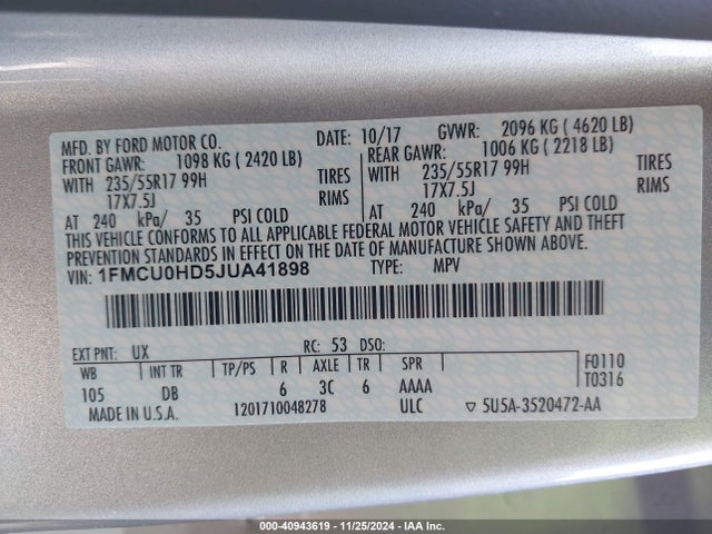 Ford ESCAPE SEL 2018 1FMCU0HD5JUA41898 Image 9