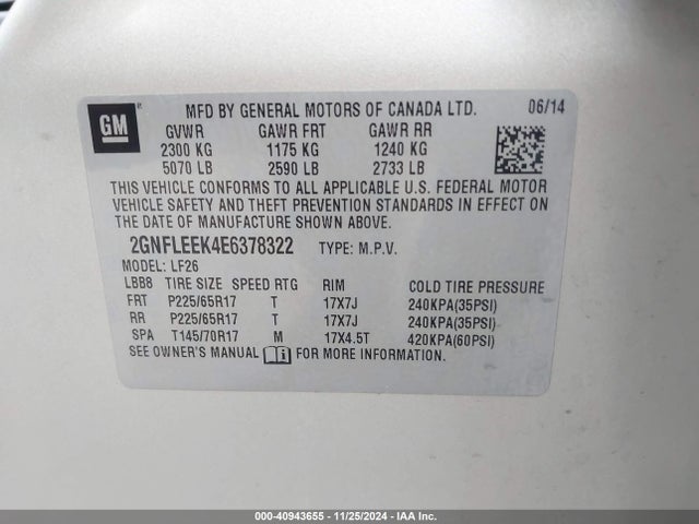 Chevrolet EQUINOX LS 2014 2GNFLEEK4E6378322 Image 9