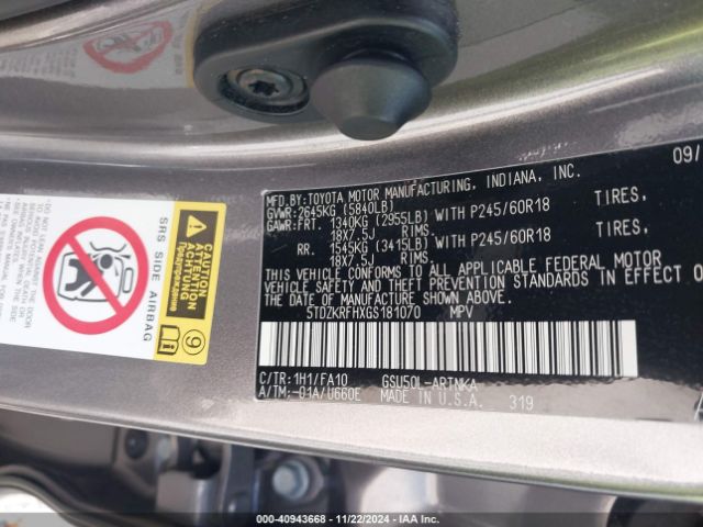 5TDZKRFHXGS181070 Toyota Highlander Le Plus V6