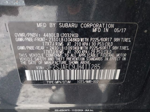 JF2SJAEC9JH411285 Subaru Forester 2.5i Premium