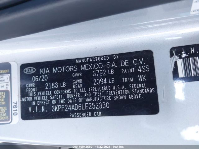 3KPF24AD6LE252330 KIA Forte Lxs