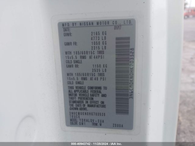 3N6CM0KN0HK703528 Nissan Nv200 S