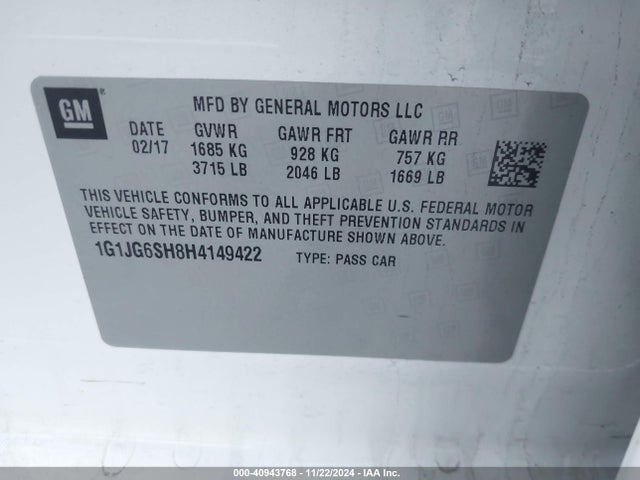 Chevrolet Sonic Lt Auto 2017 1G1JG6SH8H4149422 Image 9