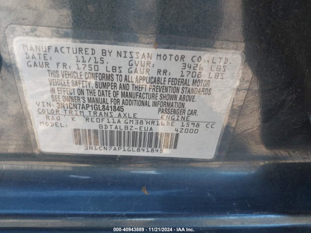 Nissan Versa 1.6 Sv 2016 3N1CN7AP1GL841845 Image 9