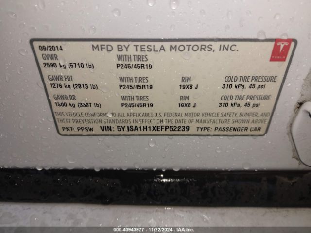 5YJSA1H1XEFP52239 Tesla Model S P85