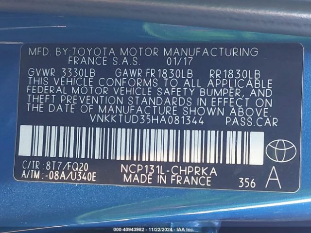 VNKKTUD35HA081344 Toyota YARIS L