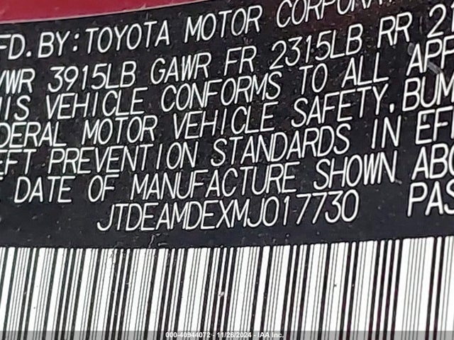 JTDEAMDEXMJ017730 Toyota Corolla Hybrid Le