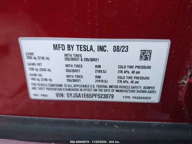 2023 TESLA MODEL S 5YJSA1E65PF523079 Photo 8