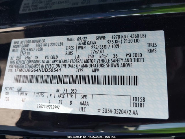 Ford ESCAPE SE 2022 1FMCU0G64NUB50541 Image 9