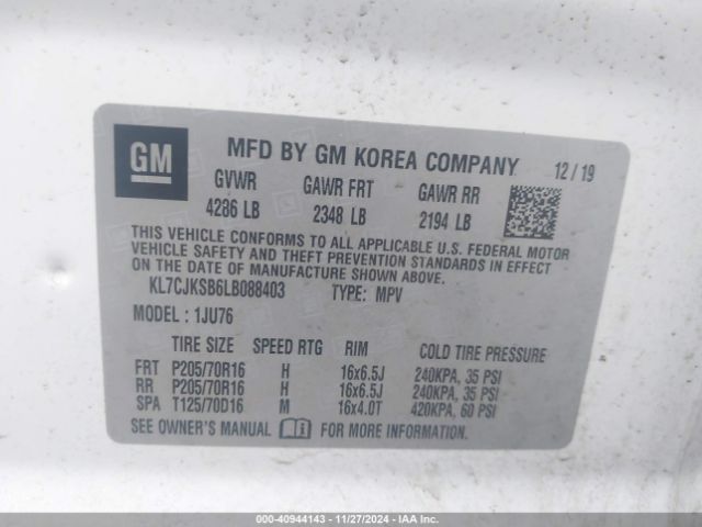 KL7CJKSB6LB088403 Chevrolet Trax Fwd Ls
